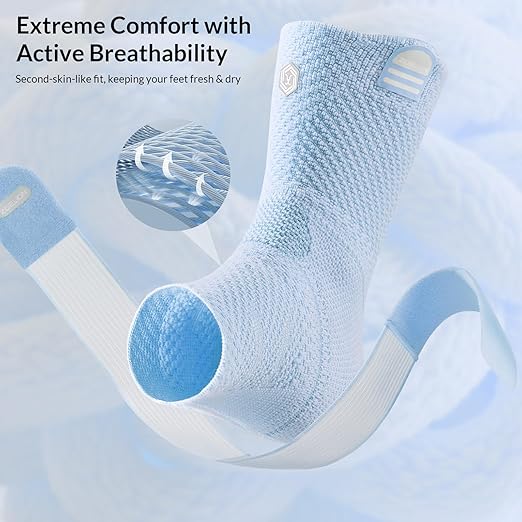 ZOELION Ankle Brace Compression Support with Removable Fishnet Strap, 3D Knit Plantar Fasciitis Relief Achilles Tendonitis Brace, Ankle Compression Sleeve for Pain Relief & Injury Healing, Blue/M
