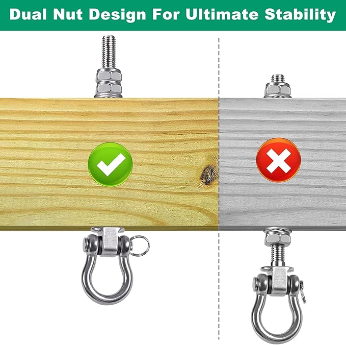 SELEWARE Heavy Duty Bearing Swing Hangers, 6 Pack Stainless Steel Swing Set Hooks for Wood and Steel Beam, for Hammock, Yoga Swing, Porch Swing, Heavy Bag, 5" x M2/5", 1500LB Capacity