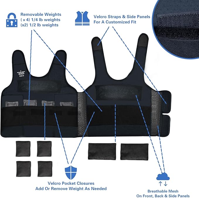 Weighted Vest for Kids (Extra Small, Ages 3 to 4) Compression Vest for Kids, Including 6 Removable Weights Black