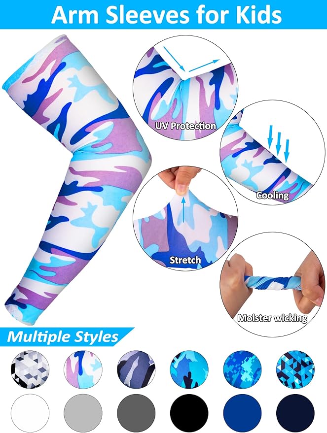 12 Pairs Sports Arm Sleeves for Kids Basketball Baseball Arm Sleeves UV Sun Protection Cooling Arm Cover Sleeve