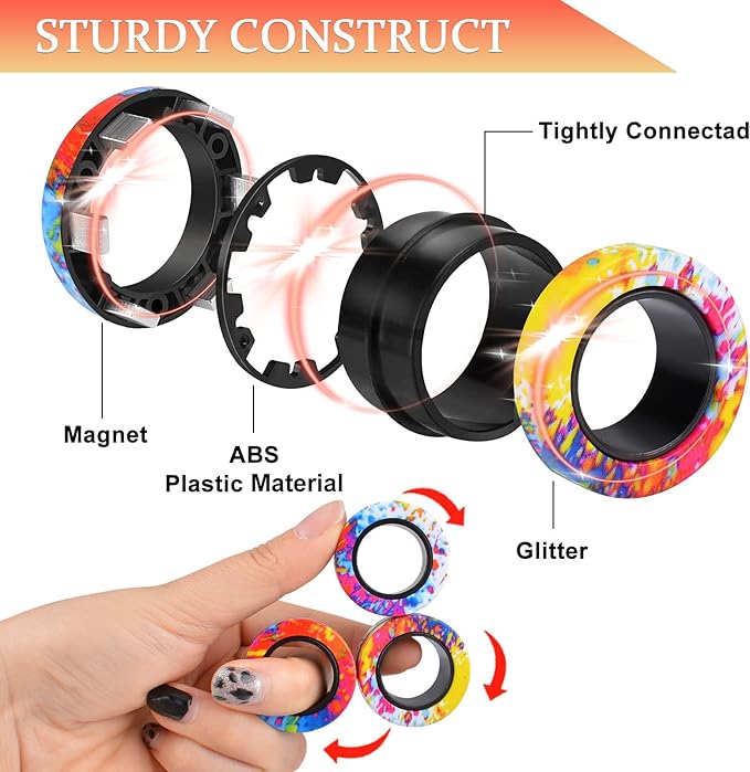 Cevioce Easter Basket Stuffers for Teens Boys Girls 3Pcs Magnetic Rings Fidget Toy Set, ADHD Anxiety Magnetic Fidget Toys Adults Fidget Spinner Rings for Relief, Easter Gifts for Kids 8+ Year Old