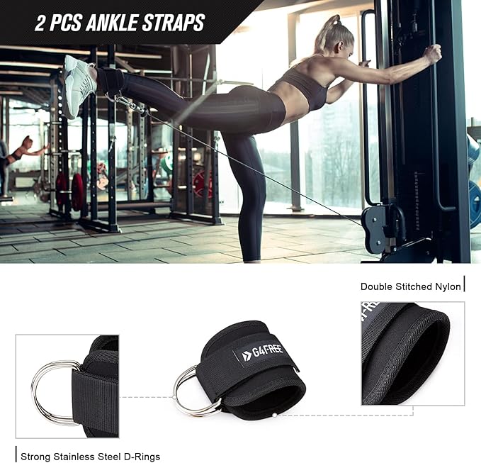 G4Free 9Pcs Barbell Pad Set for Squat, Hip Thrusts, Lunges, Leg day, Standard Olympic Bars with 2 Gym Ankle Safety Straps, 3 Hip Resistance Bands, 2 Lifting Strap, Barbell Pad, and Carry Bag