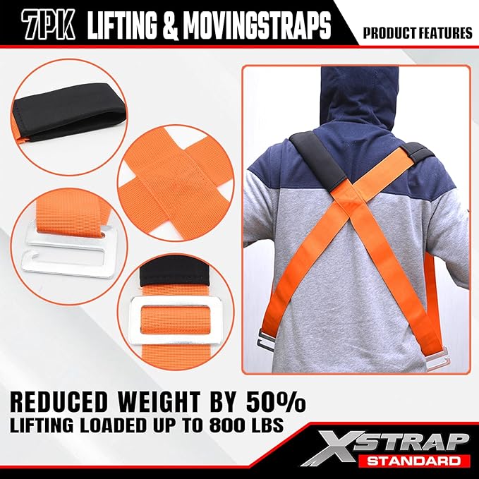 XSTRAP STANDARD Moving Straps Lifting System Kit Moving Strap with Non-Slip Silicone for 2-Person, Widen Handle Lifting Straps for 1-Person for House-Moving, Furniture, Appliances, Boxes