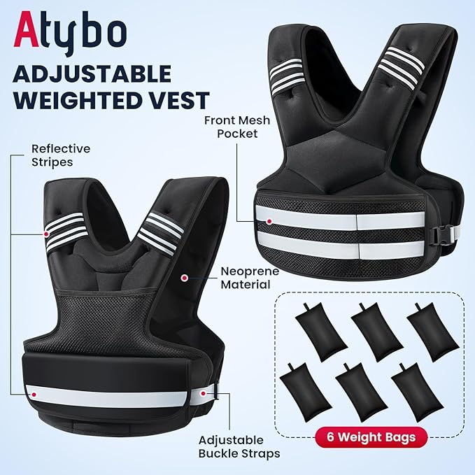 Adjustable Weighted Vest 4-11lb/11-18lb/20-32lb, Weight Vest for Women and Men with 6 Ironsand Bags, Storage Pocket and Reflective Stripes for Walking, Workout and Strength Training