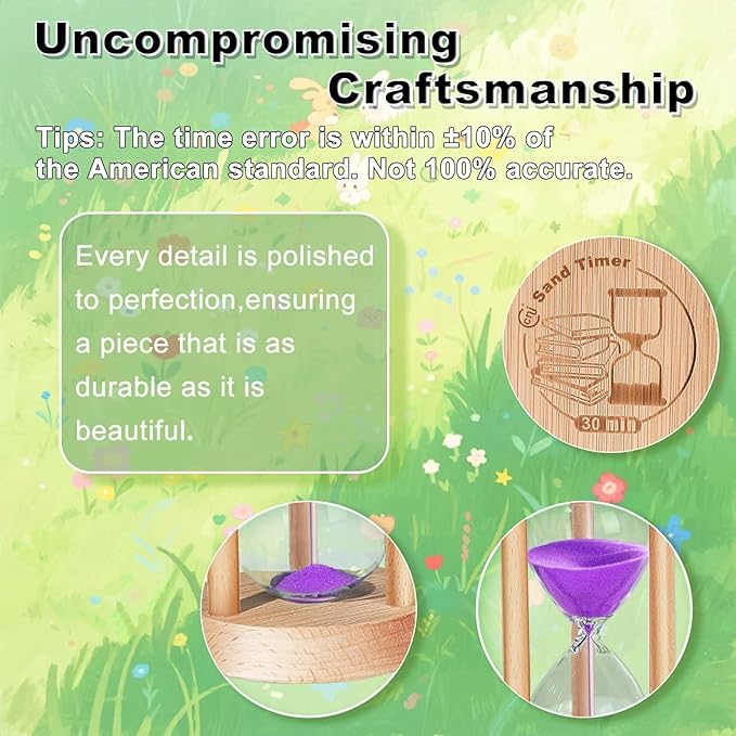 Sand Timer 1 Minute,1 Min Wooden Hourglass, Small Bamboo Sand Clock, Reloj De Arena, Hour Glass Sandglass for Home, Office, Decorative, Game, Classroom