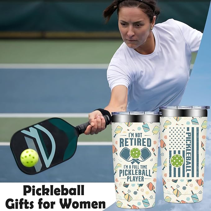 Pickleball Gifts for Women, Men - Pickle Ball Gifts for Woman - Christmas, Birthday Gifts for Pickle Ball Lovers - I'm Not Retired I'm a Full Time Pickleball Tumbler Cup 20 oz