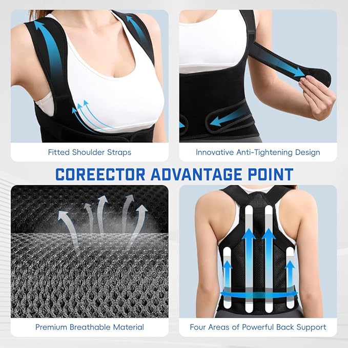 Back Brace Posture Corrector for Women & Men, Adjustable Shoulder Straightener with Full Back Support, Relief for Lower & Upper Back Pain, Hunchback & Scoliosis (Black, Small)