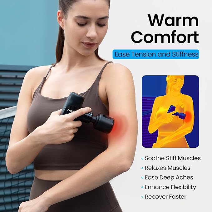 NAPRE 3-in-1 Mini Massage Gun with Heat and Cold,Deep Tissue Back Massage with Detachable Handle for Neck/Body Pain Relief,Portable Handheld Percussion Muscle Massager,Small & Quiet,5 Heads,with Case