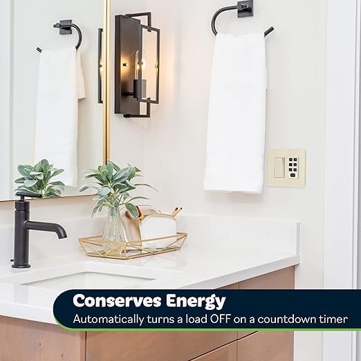 TOPGREENER 1-Hour Countdown Timer Switch, 1-5-10-20-30-60 Min, for Fans and Lights, LED Indicator, 120VAC 60Hz, 1/2HP, 150W LED, Neutral Wire Required, UL Listed, TGT06-1H-RT-LA, Light Almond