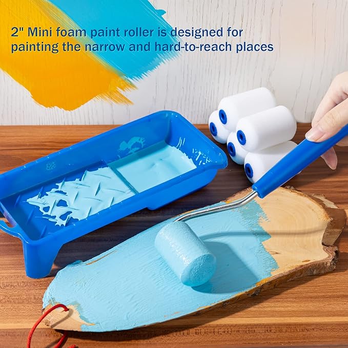 Mister Rui 2 Inch Foam Paint Roller Covers, 12 Pack, Small Paint Roller Refills 2 Inch, Mini Piant Rollers for Trim or Corner, High Density Sponge Roller