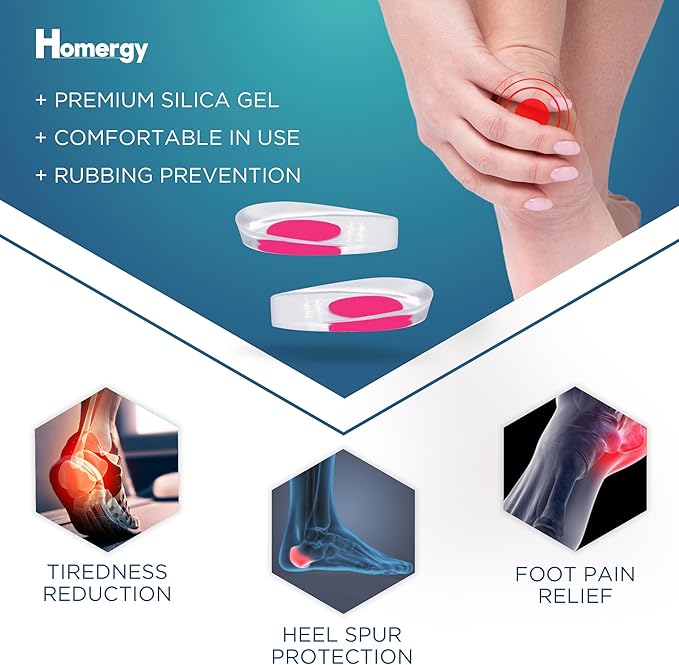 Heel Cups for Achilles Tendonitis & Plantar Fasciitis - 2 Pack Gel Shoe Inserts for Heel Pain Relief, Arch Support, for Women & Men