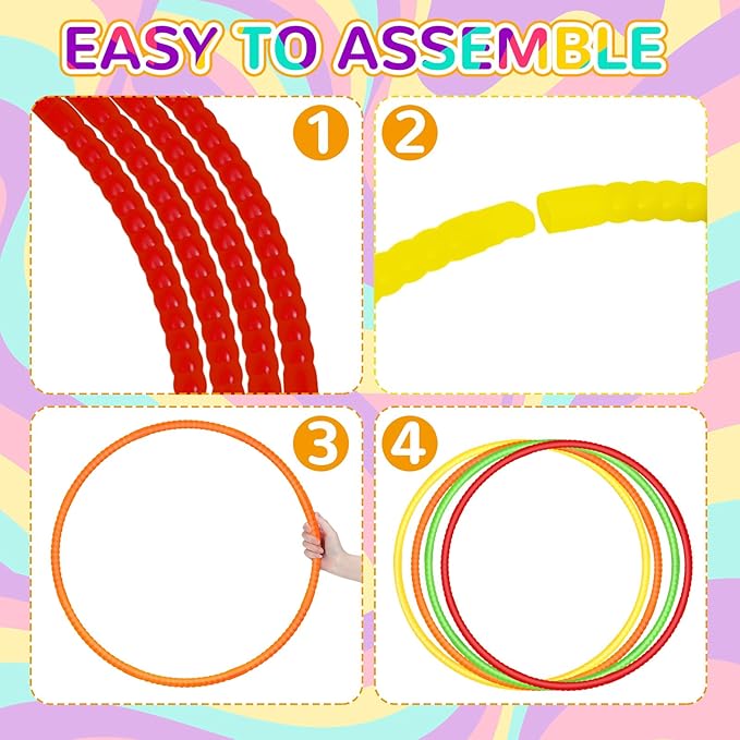 Sratte 12 Pcs Toy Hoop for Kid Detachable Adjustable Toy Hoop Colored Exercise Ring Plastic Circle for Kid Teen Gymnastics Equipment Require Self Assembly(28 Inch,Warm Colors)
