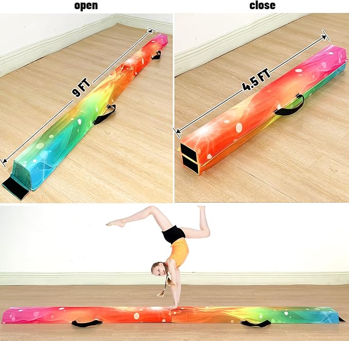 MARFULA 6 FT / 8 FT / 9 FT Folding Gymnastics Beam Foam Balance Floor Beam - Extra Firm - Suede Cover - Anti Slip Bottom with Carry Bag for Kids/Adults Home Use