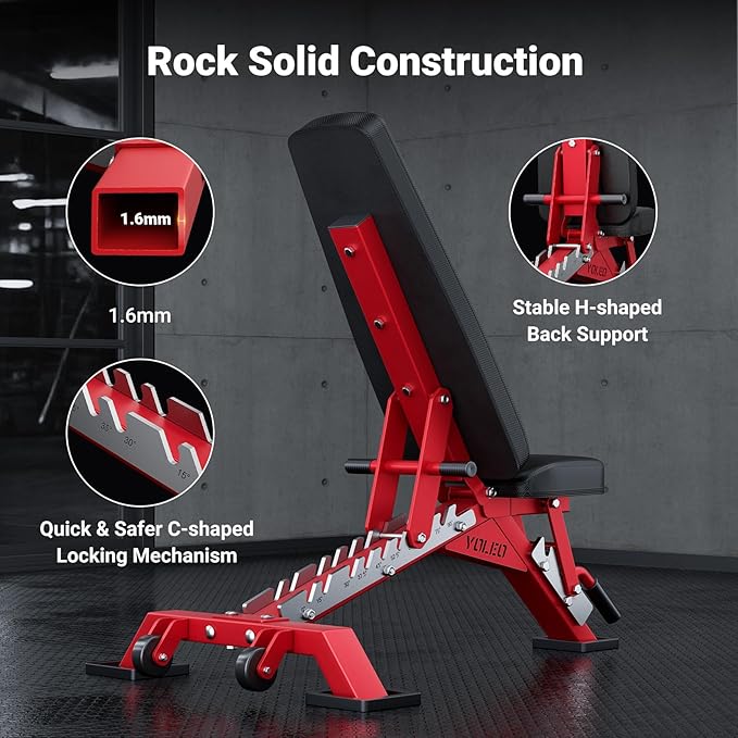 YOLEO Commercial Adjustable Weight Bench - MAX 2315LBS Heavy Duty Workout Bench for Home Gym, Flat/Incline/Decline Bench Press 2.4" Thick Pad (6-Step Assembly)