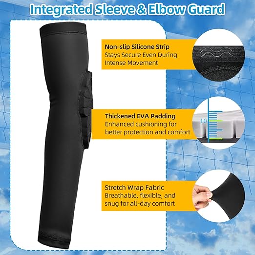 Volleyball Knee Pads and Arm Sleeves with Elbow Pads Set, High Protection Arm Pads Knee Pads for Youth Girls Boys Women Men Volleyball Basketball Football Skateboarding Wrestling Dance (Black/XS)