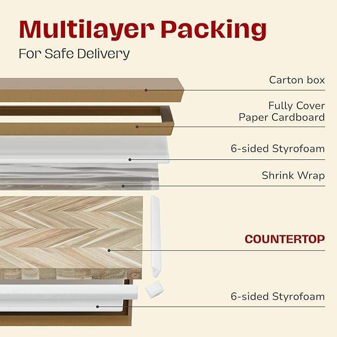 Howizz Chevron Butcher Block Countertop 60 x 30 x 1.5 Inches, Unfinished Acacia Solid Wood Table Top for Desk Top, Workbench Top
