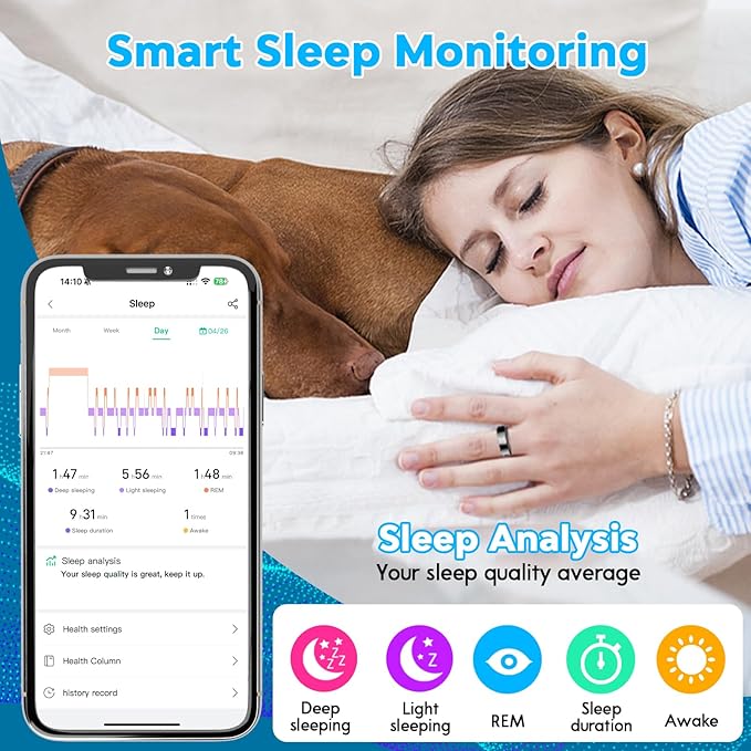 Smart Health Ring for Women Men,Fitness Rings Tracker with Blood Pressure Monitor Heart Rate Blood Oxygen Sleep Monitor IP68 Waterproof Step Counter Calorie Tracker Health Rings for Android iOS Phones