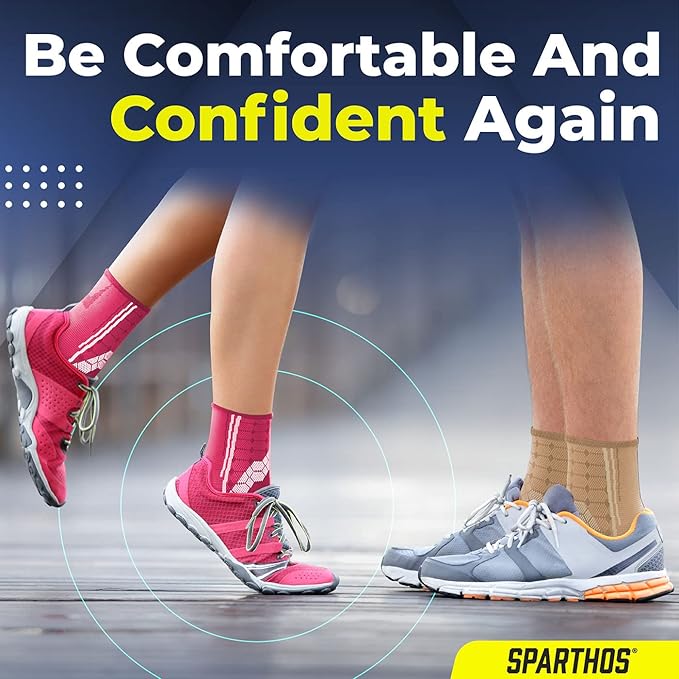 Sparthos Ankle Compression Socks (Pair) - Plantar Fasciitis Ankle Brace with Arch Support - for Men and Women - Foot Sleeves - for Sports, Running, Basketball, Football and Everyday Wear (Beige-S)