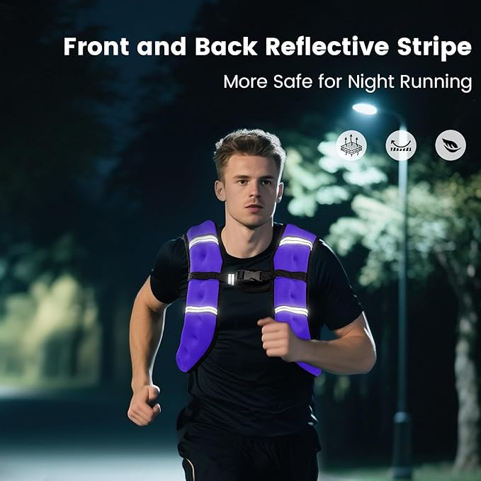 6lb/8lb/12lb/16lb/20Lb Weighted Vest Woman Men with Reflective Stripe, Chest Size Adjustable Strength Training Weight Vest for Walk Running Jogging