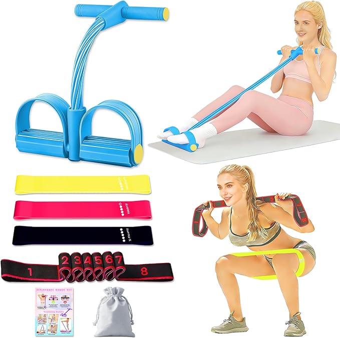 5 Pcs Resistance Bands Set, Pedal Resistance Band with Handles Fitness Equipment, Workout Elastic Exercise Bands for Ab, Waist, Arm, Leg, Women Stretch Bands for Pilates, Yoga at Home, Gym
