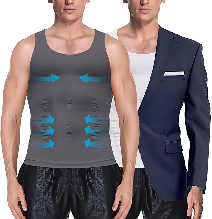 MEETYOO 1/2/3 Pack Men's Shaper Slimming Tank Top Athletic Compression Shirt with Sleeveless Undershirts for Men