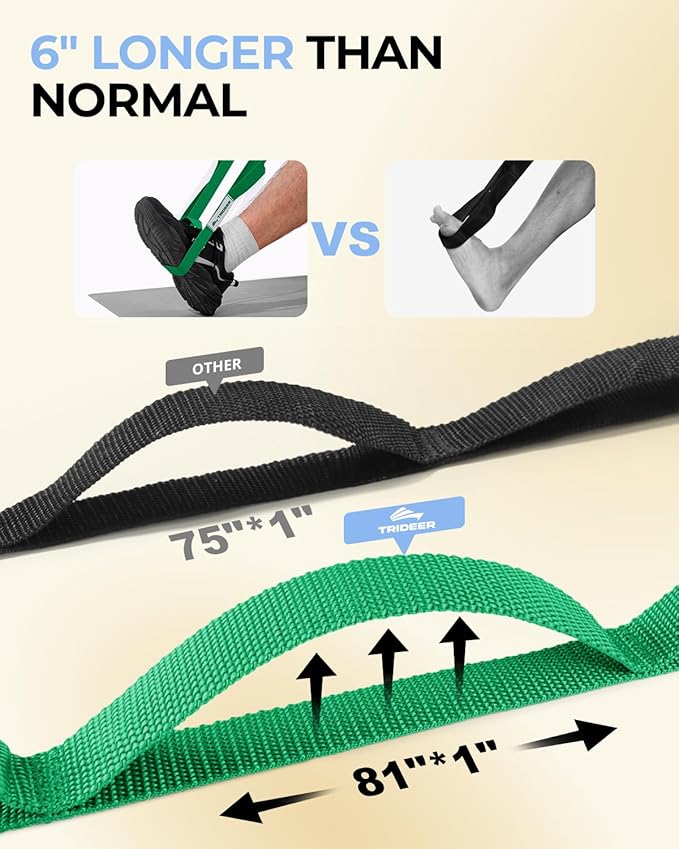 Trideer Stretching Strap with Loops & Leg Lifter, Non-Elastic PT-Style Physical Therapy Strap for Knee Replacement Rehab, Hamstring, Calf & Back Stretcher Mobility, Hip, Shoulder & Yoga