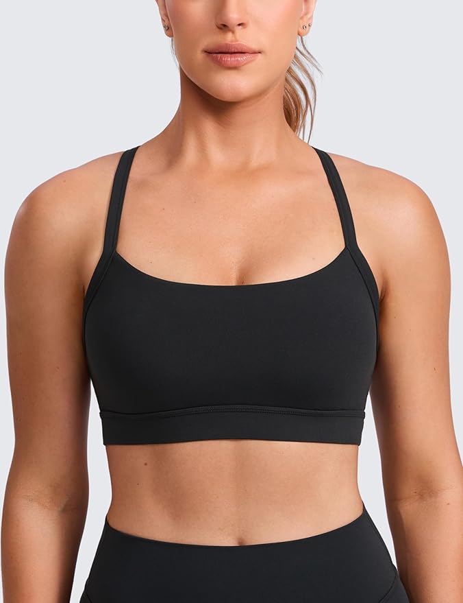 CRZ YOGA Butterlift Cut-Out Cross Back Sports Bras for Women - Medium Impact Adjustable Thin Straps Pilates Padded Gym Tops