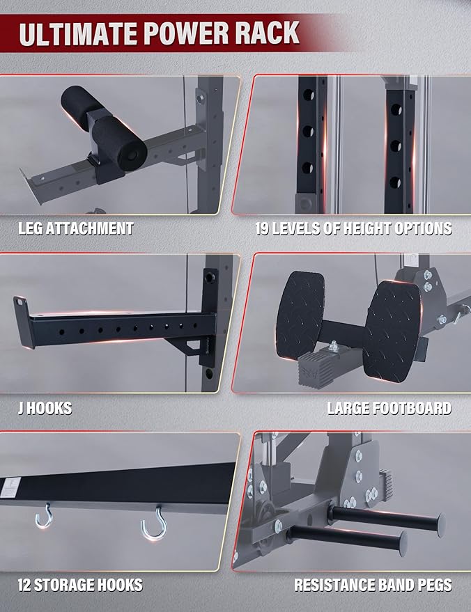 MAJOR FITNESS Drone3 Smith Machine, 2500lbs All-in-One Home Gym Power Rack with Dual Pulley System for Cable Crossover, Pull-Up Bars