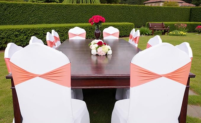 VDS Pack of 10 PCS | Peach | Spandex Chair Sashes Bows Without Buckle | Stretch Elastic Banquet Universal Folding Chair Band Tie with for Wedding Party Conference Celebration Event Decoration