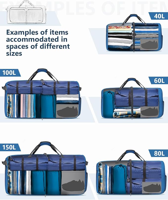 Gonex Large Foldable Travel Duffle Bag with Shoes Compartment, Packable Lightweight Water Repellent Duffel Bag for Camping Gym Weekender Bag