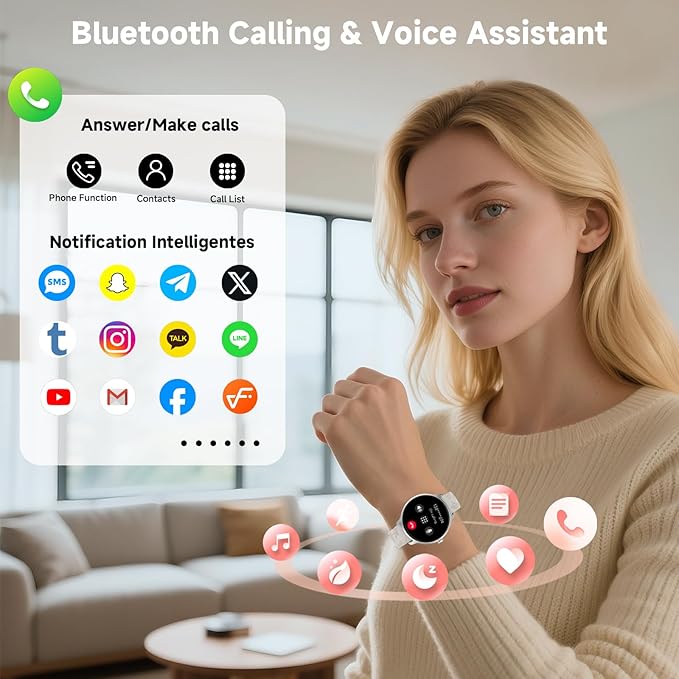 Smart Watch for Women Men, 1.27" HD Fitness Tracker with Heart Rate, Sleep, Step, SpO2 Monitor, IP68 Waterproof for Android iOS (Off White)