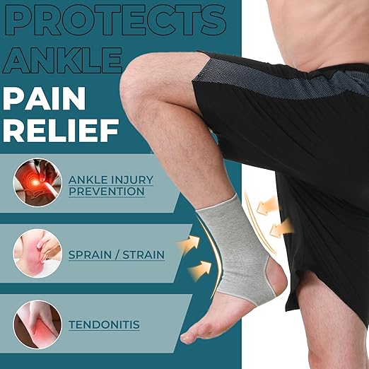 NeoTech Care Ankle Support Sleeve - Open Heel, Light, Elastic & Breathable Knitted Fabric - Medium Compression - For Men, Women, Kids - Right or Left Foot (Gray Color, Size L, 1 Pair)