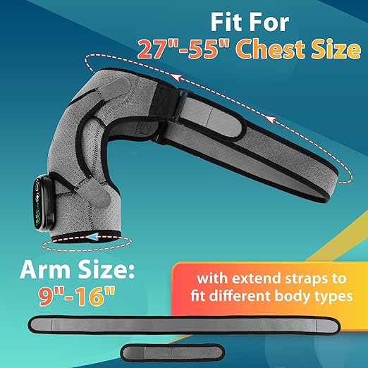 Cordless Portable Shoulder Heating Pad & Massager, Heating Vibration Shoulder Wrap, Shoulder Brace for Pain Relief, Rotator Cuff Support for Men & Women, Black&Grey