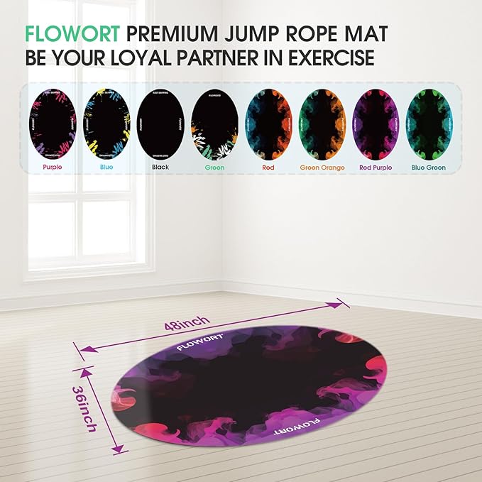 Cheete Jump Rope Mat Large Rubber Exercise Mat Indoor Outdoor Shock Absorbing Mat Non-Slip Oval Design for Floor & Rope Protection, Workout Mats for Home Gym Flooring