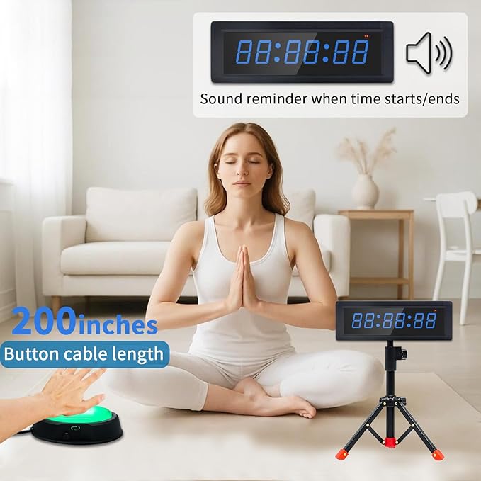 Gym Timer Clock with Remote Control & Push Button,7 RGB Color, Programmable Interval Timer, Countdown/Up Stopwatch,Wall Clock for Home Gym Garage,Portable Training Accessories(Battery+Stand)