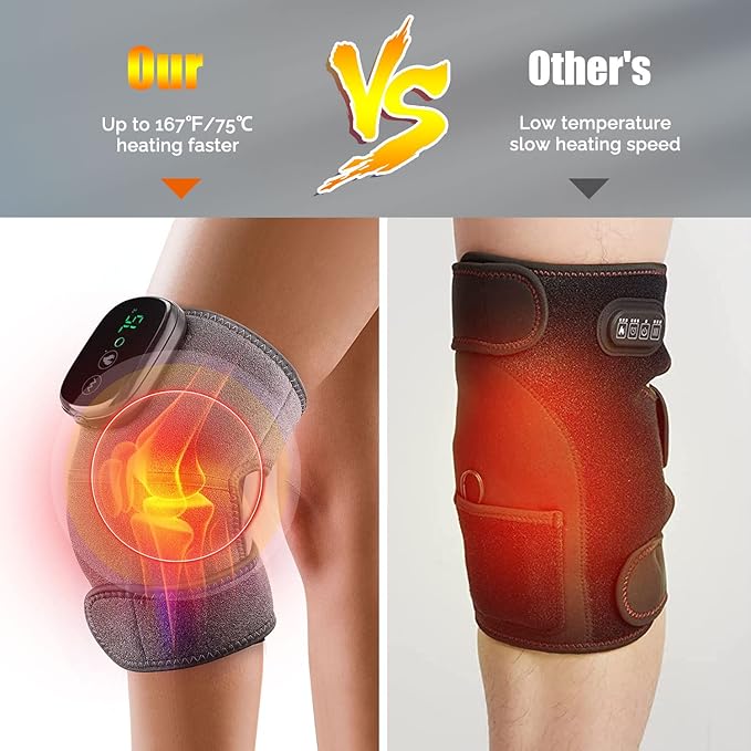 MOAJAZA Heated Knee Massager Shoulder Heating Pads Elbow Brace 3 in 1 with Vibration, Cordless Rechargeable Heating Knee Warmers Wrap for Shoulder Elbow Knee Stress Relief