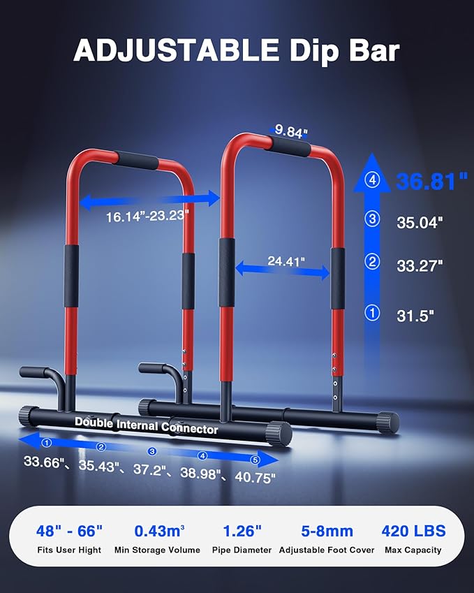 2026 Upgrade Adjustable 2-in-1 Dip Bar Station & Push Up Bars for Home Gym Calisthenics Equipment Parallel Bars with 420LB Stable Design, Functional Heavy Dip Stand,Black