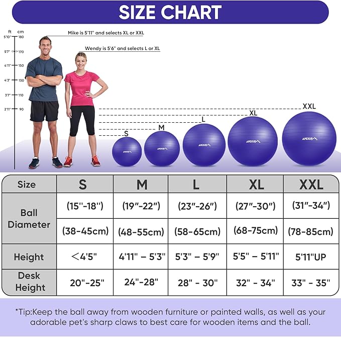 APEXUP Yoga Ball Exercise Ball Anti Slip Heavy Duty for Fitness, Balance & Core Workout, Balance Training, Pregnancy & Physical Therapy, 5 Sizes