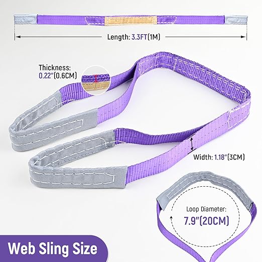 2-Pack 1Inches x 3.3Ft 2-Ply Twisted Eye & Eye Polyester Lifting Sling, Lifting Slings 2204lbs Webbing Sling, Heavy Duty Lift Sling Web for Industrial Shop Use, Hoist, Tree Stumps