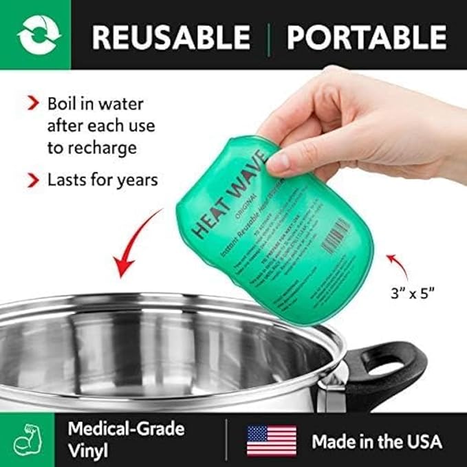 Heat Wave 3x5 Reusable Click Instant Heat Hand Warmer (Small Green 4 Pack)