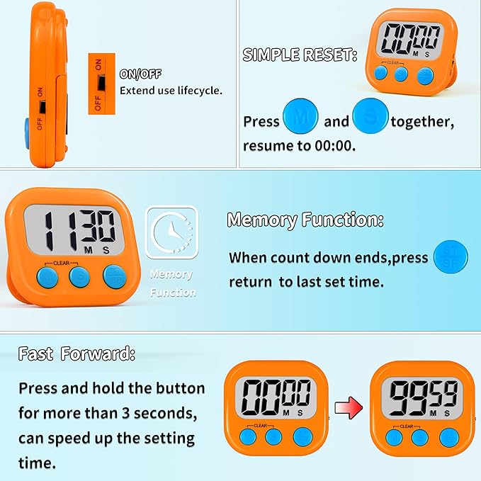 Timer for Kids Teachers Supplies Digital Kitchen Timers for Cooking Large Magnetic Classroom Timer 2Pack-Orange Green