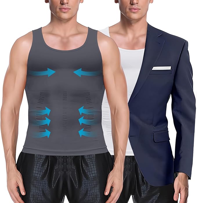 MEETYOO 1/2/3 Pack Men's Shaper Slimming Tank Top Athletic Compression Shirt with Sleeveless Undershirts for Men