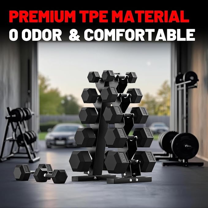 PAPABABE Hex Dumbbell Set with Rubber Grip 2.5-125lb, Odorless Rubber Coated Weight Fixed Dumbbells Set of 2, Weights for Women at Home, Hand Weights for Home Gym & Strength Training,Pesas Para Ejercicios