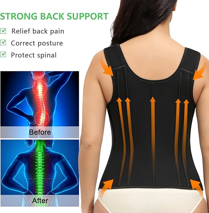 YADIFEN Waist Trainer for Women,Zipper Corset Body Shaper for Tummy Control Neoprene Cincher Sweat Sauna Vest Tank Top