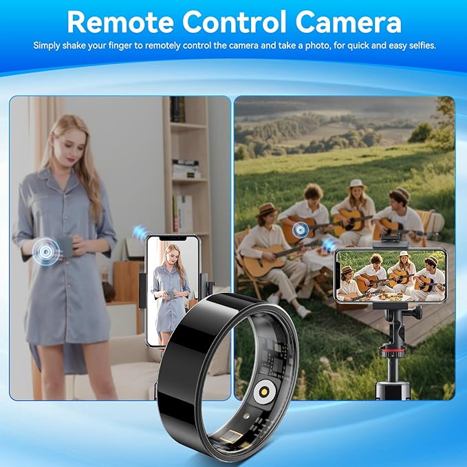 Smart Fitness and Activity Ring for Men and Women - Track Heart Rate Stress Sleep Steps and Blood Oxygen, 10ATM Waterproof Fitness Tracker for iPhone and Android, No Subscription Fee, Size 9