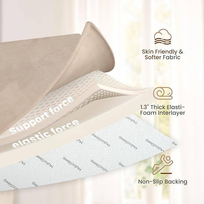 Huloo Sleep Baby Play Mat for Floor,1.3" Thick Elasti-Foam 47"×47" Playpen Mat for Tummy Time,Water Repellent Soft Coral Velvet for Toddler,Infant,Kids,Non-Slip Backing Safe for Crawling（Beige）