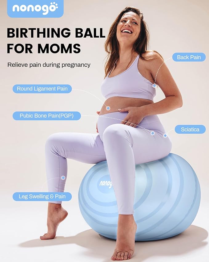 nonogo Birthing Ball for Pregnancy with Resistance Bands- Exercise Ball for Working Out, Yoga, Physical Therapy, Maternity Physio, Balance Stability Ball with Pump