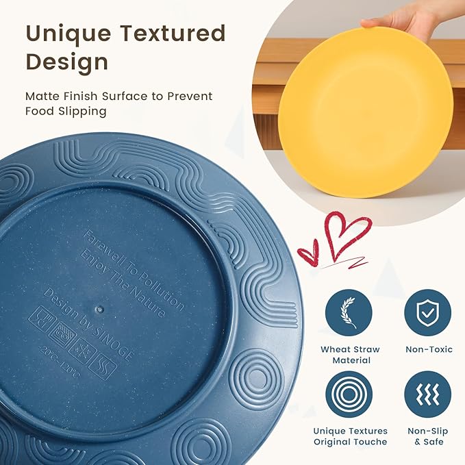 Homienly Unbreakable Wheat Straw Dinnerware Set - Plastic Plates and Bowls Sets Alternative, 24-Piece Dishes Set for Apartment, RV, Party, Microwave and Dishwasher Safe Plates, Bowls, Cups(Multi)