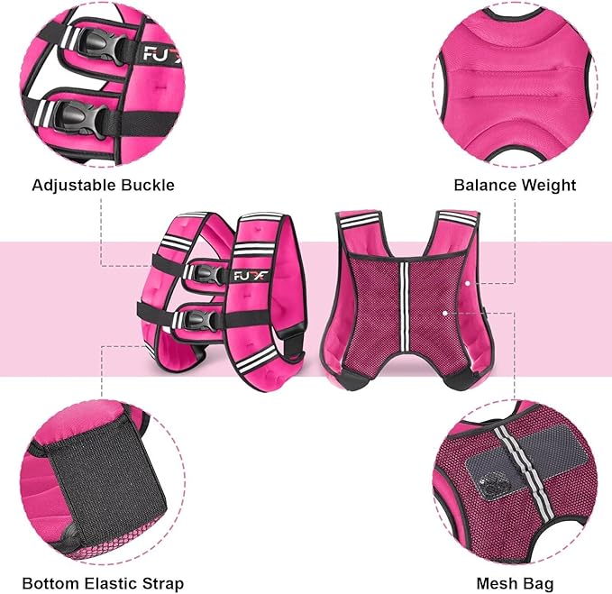 FUFF Weighted Vest Woman, 5/10/12/15/20/25/30 LB Womens Weight Vest for Walking, Strength Training Weight Vests for Female Men, Reflective Stripe Body Vest for Workout Running Jogging Fitness