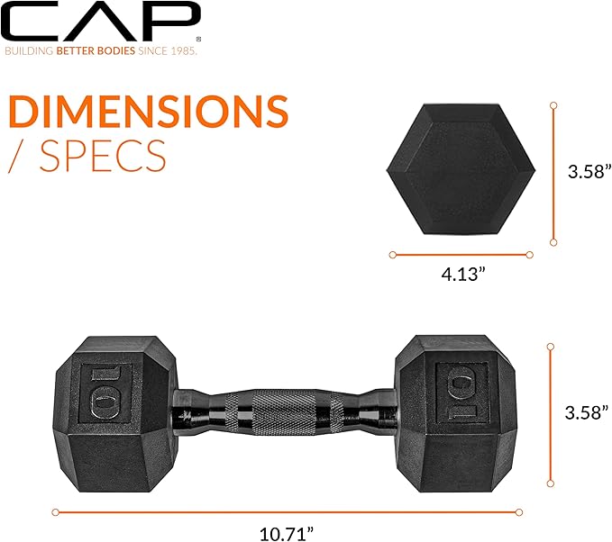 CAP Barbell Coated Hex Dumbbell Weight - Single | 10-120 lbs | Multiple Options